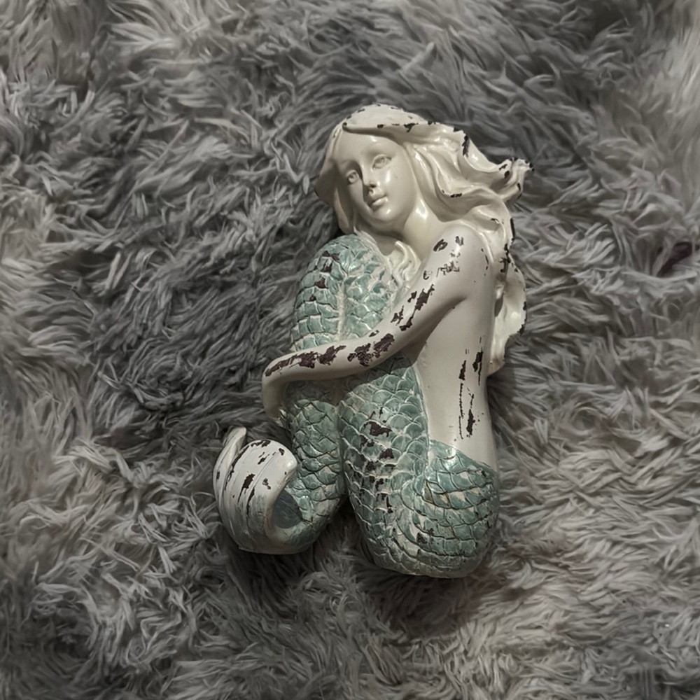 Elegant Mermaid Sculpture in Cream and Green